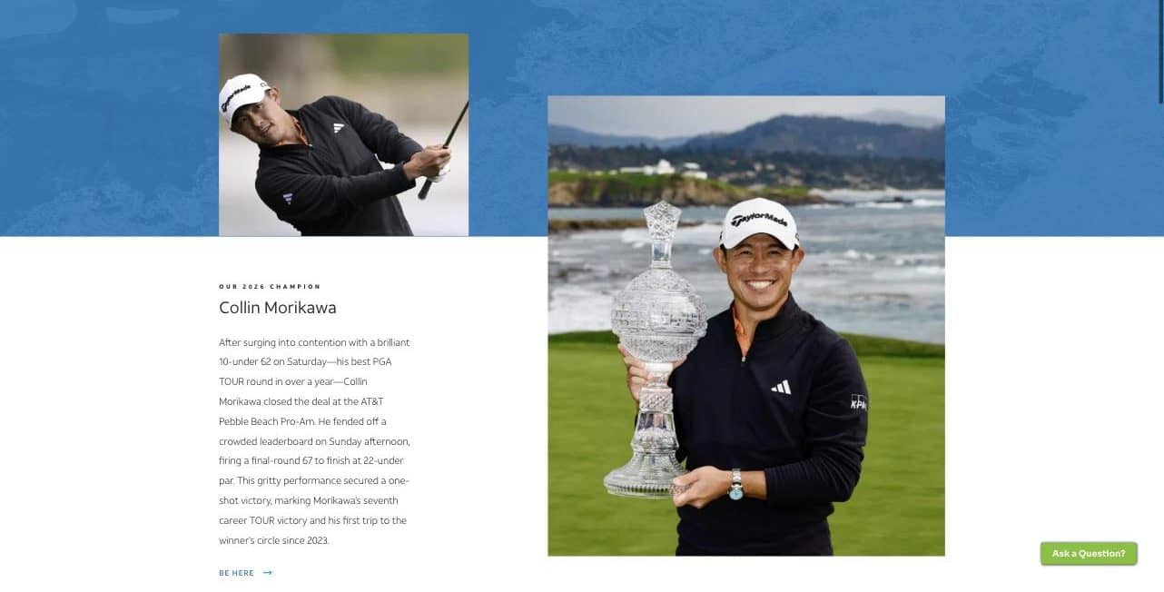 attpbgolf.com defending champion feature section with player photography